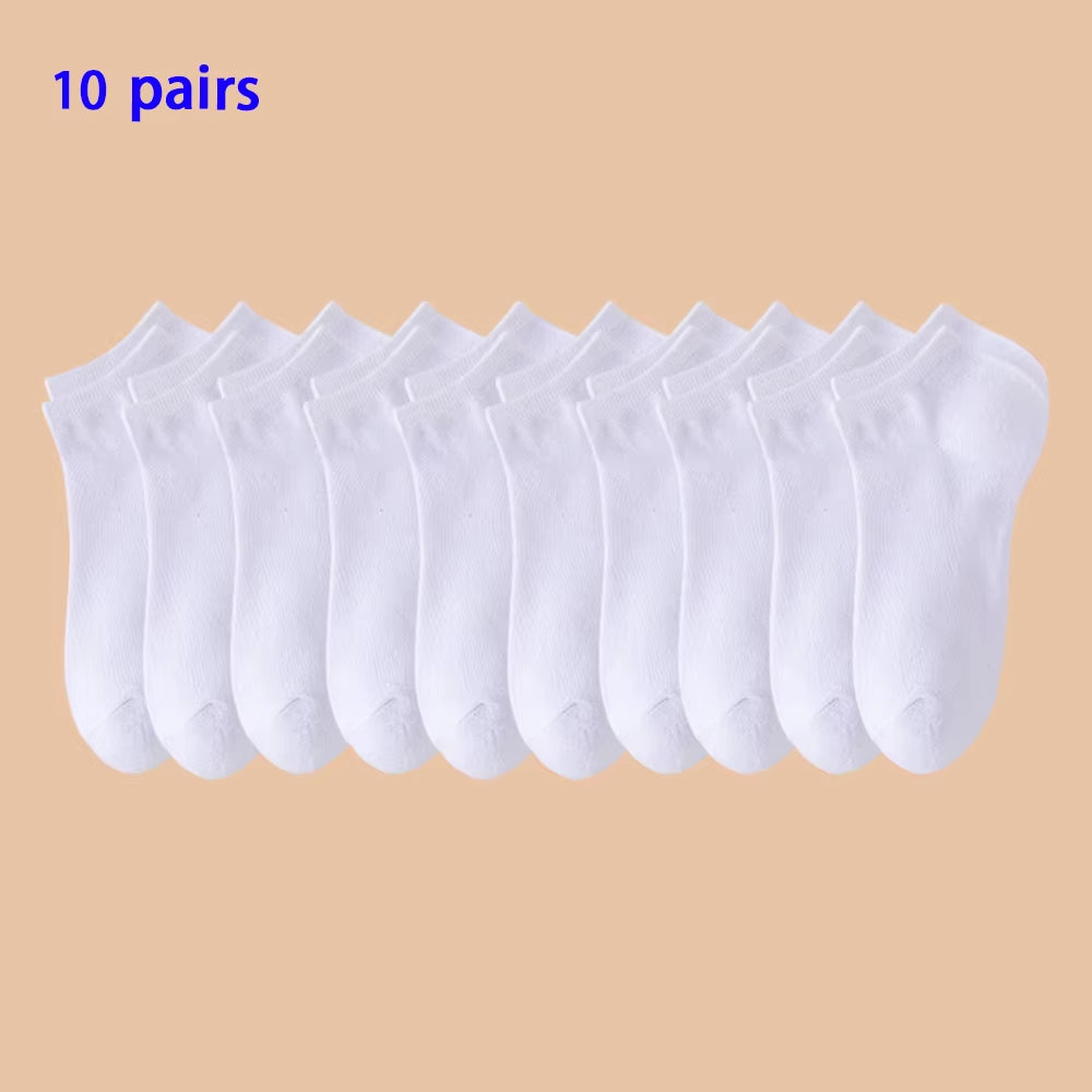 10 Pairs of Men'S/Women'S Boat Socks, Plain Color, anti Odor, Summer Ankle Socks, Casual and Breathable Low Waisted Socks