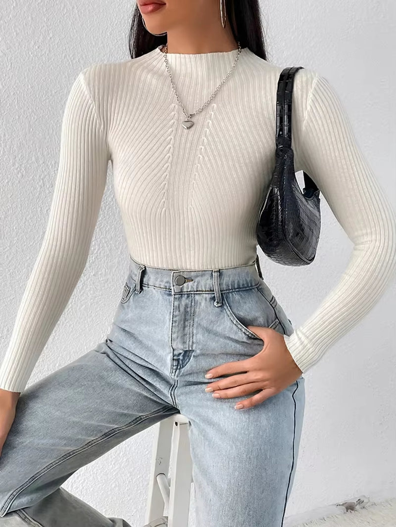 Solid White and Black Tops Sweaters 2025 Autumn Winter Long Sleeve Turtleneck Pullovers Fashion Womens Sweaters Femme Clothing