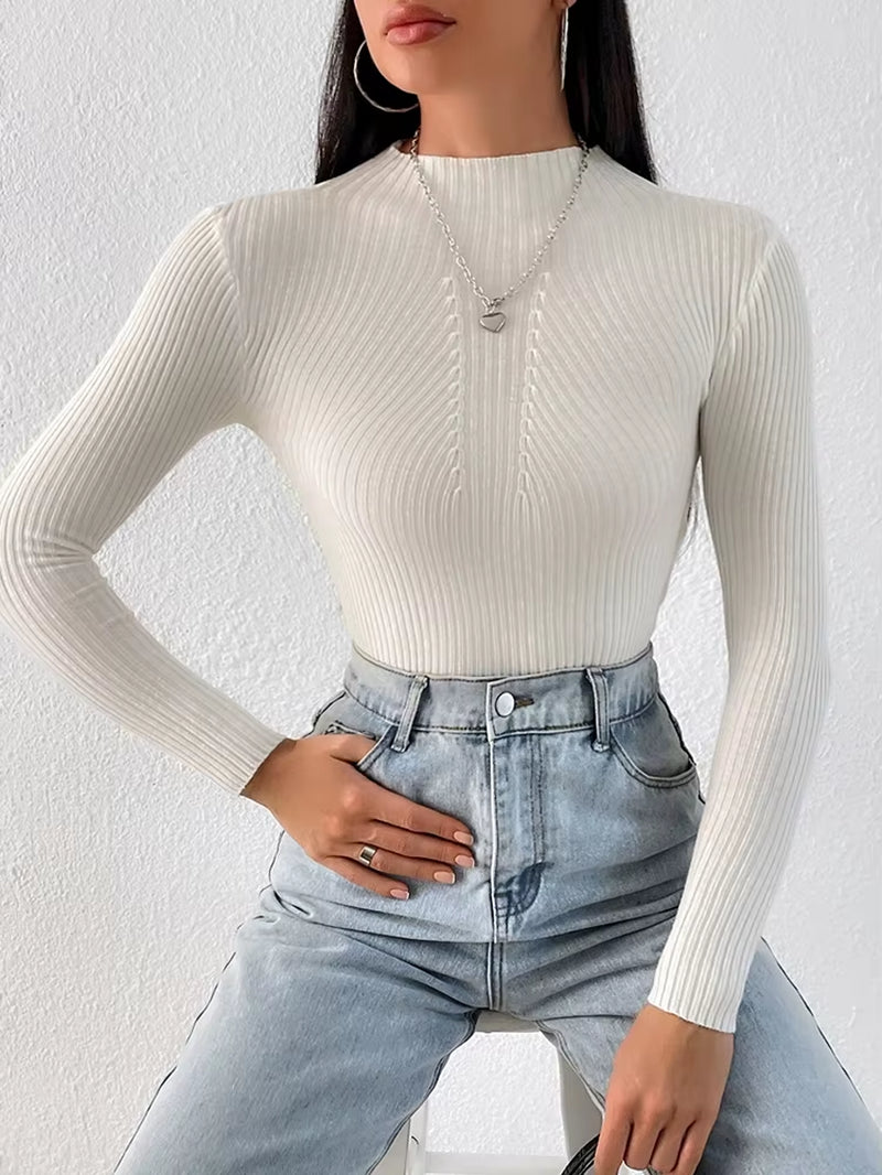 Solid White and Black Tops Sweaters 2025 Autumn Winter Long Sleeve Turtleneck Pullovers Fashion Womens Sweaters Femme Clothing